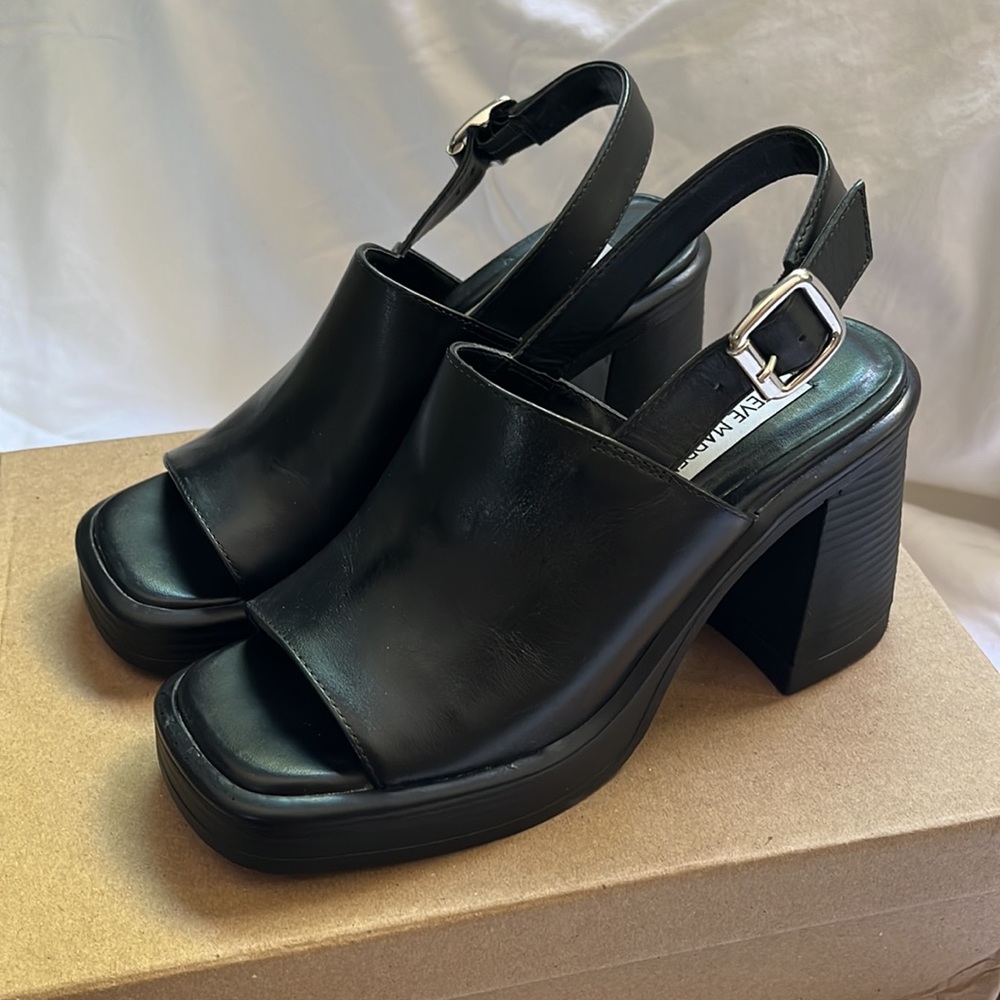 Steve Madden Forza Black Leather Platform Sandals